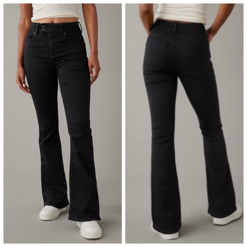 American Eagle AE Next Level Super High Waisted Flare Jean Black Size 30W XS New